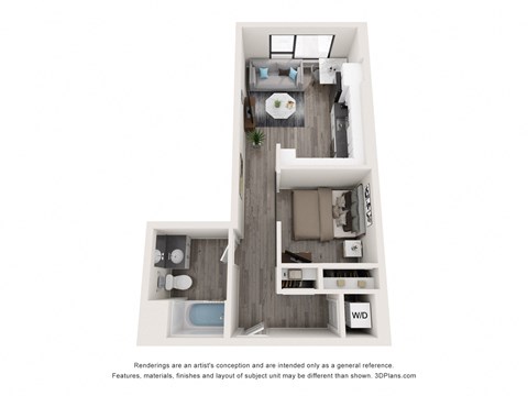 Floor plan for studio, 1 bath, 559 sqft