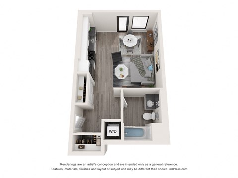 Floor plan for studio, 1 bath, 522 sqft