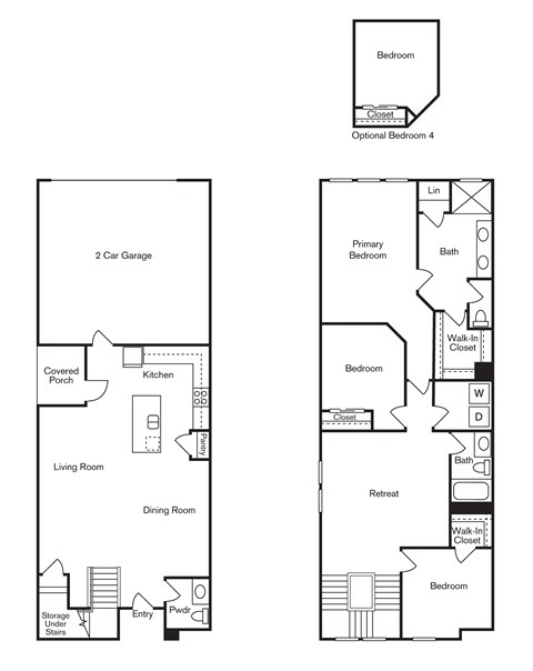 Floor plan for 4 beds, 2.5 baths, 1982 sqft