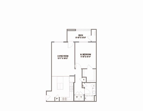 Floor plan for 1 bed, 1 bath, 800 sqft