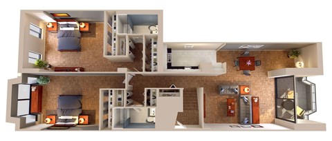 Floor plan for 2 beds, 2 baths, 1380 sqft