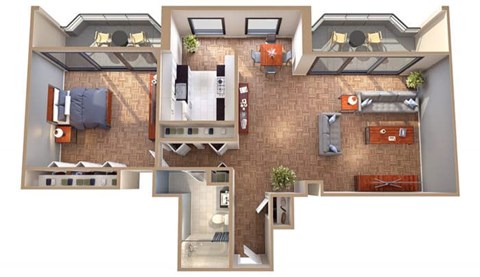 Floor plan for 1 bed, 1 bath, 865 sqft