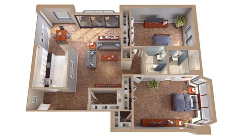 Floor plan for 2 beds, 2 baths, 1153 sqft