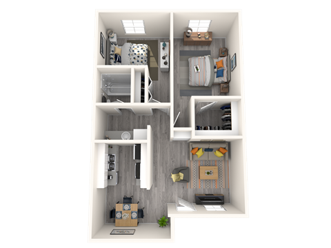 Floor plan for 2 beds, 1 bath, 904 sqft
