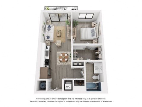 Floor plan for 1 bed, 1 bath, 736 sqft