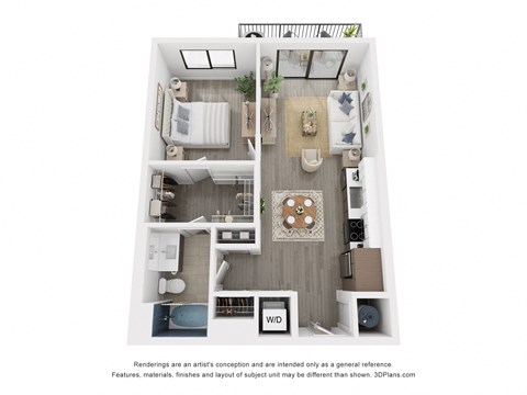 Floor plan for 1 bed, 1 bath, 736 sqft