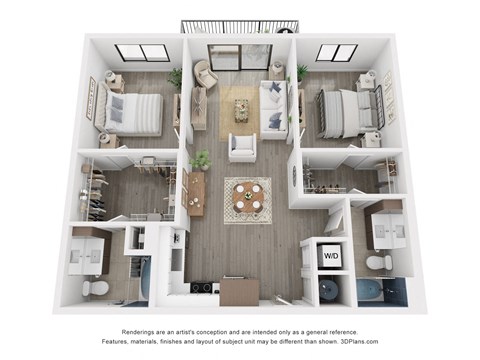 Floor plan for 2 beds, 2 baths, 1145 sqft