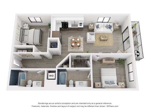 Floor plan for 2 beds, 2 baths, 1090 sqft