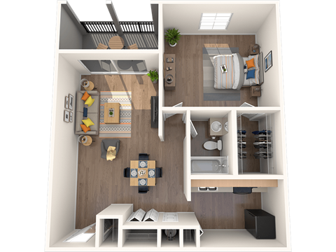 Floor plan for 1 bed, 1 bath, 768 sqft