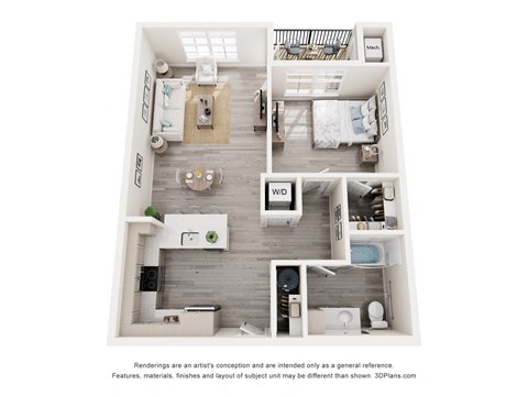 Floor plan for 1 bed, 1 bath, 791 sqft