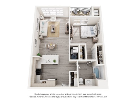 Floor plan for 1 bed, 1 bath, 791 sqft