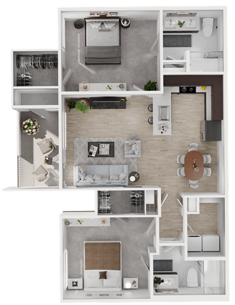 Floor plan for 2 beds, 2 baths, 1219 sqft