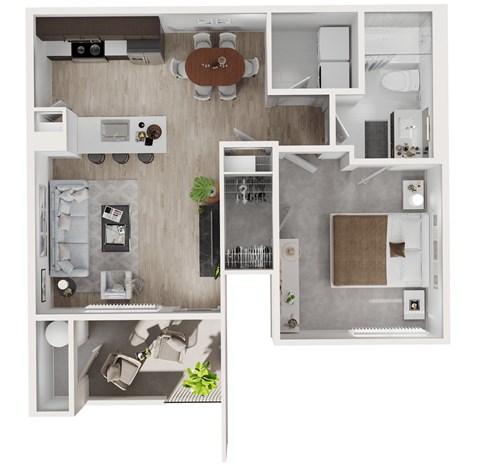 Floor plan for 1 bed, 1 bath, 836 sqft