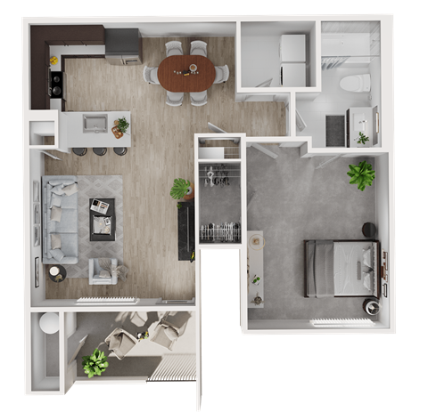 Floor plan for 1 bed, 1 bath, 898 sqft