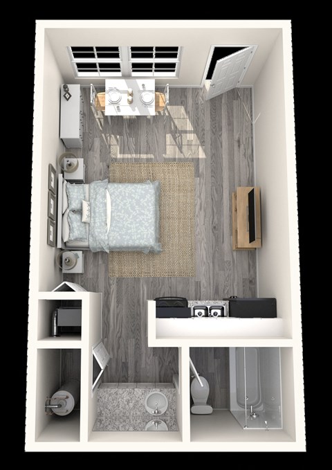 Floor plan for studio, 1 bath, 333 sqft