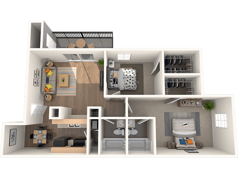 Floor plan for 2 beds, 2 baths, 917 sqft