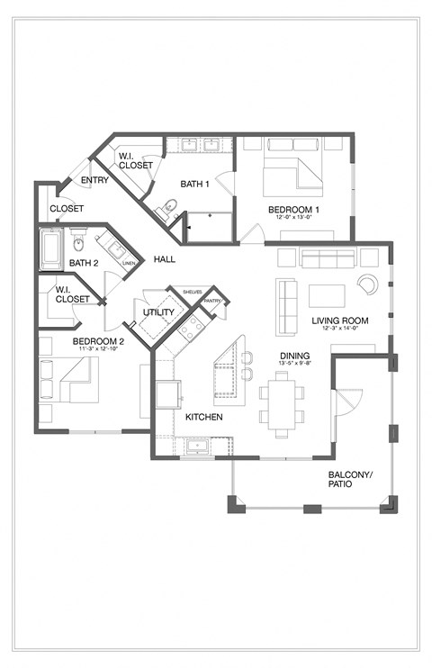 Floor plan for 2 beds, 2 baths, 1474 sqft