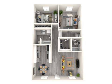 Floor plan for 2 beds, 2 baths, 934 sqft