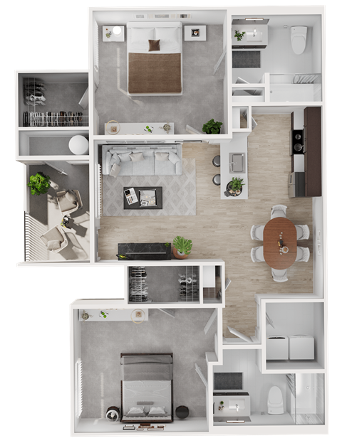 Floor plan for 2 beds, 2 baths, 1123 sqft