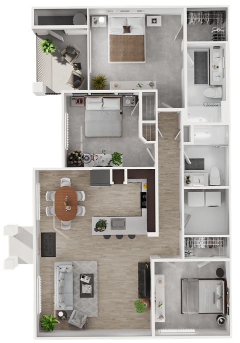 Floor plan for 3 beds, 2 baths, 1390 sqft