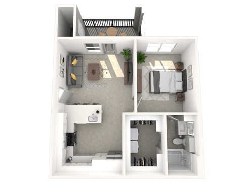 Floor plan for studio, 1 bath, 600 sqft