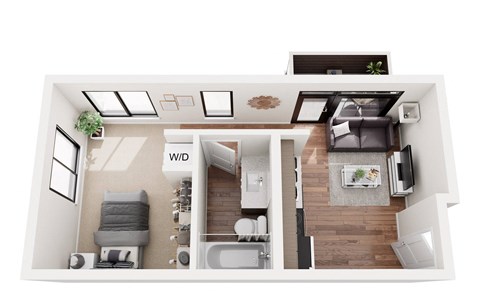 Floor plan for 1 bed, 1 bath, 777 sqft