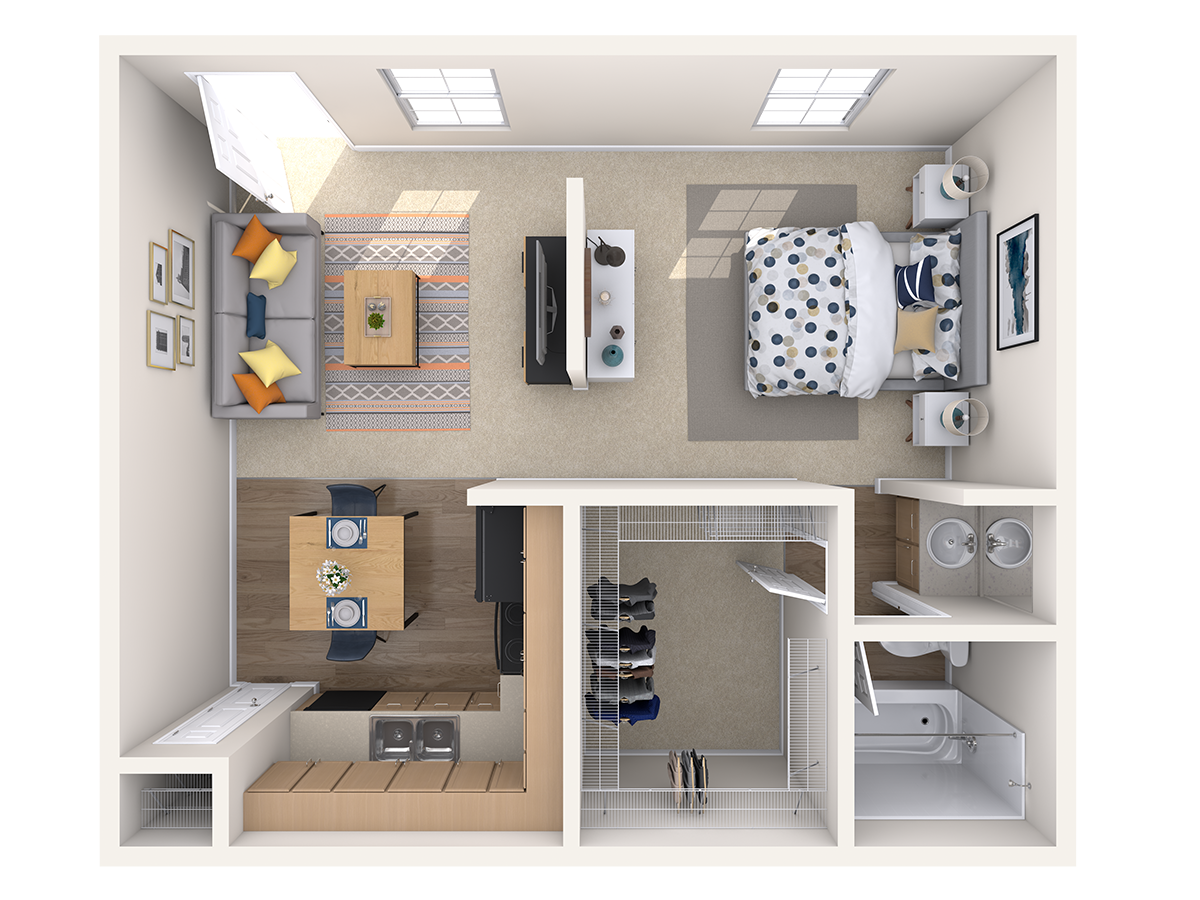 Floor plan for 1 bed, 1 bath, 510 sqft