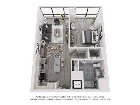 Floor plan for 1 bed, 1 bath, 803 sqft