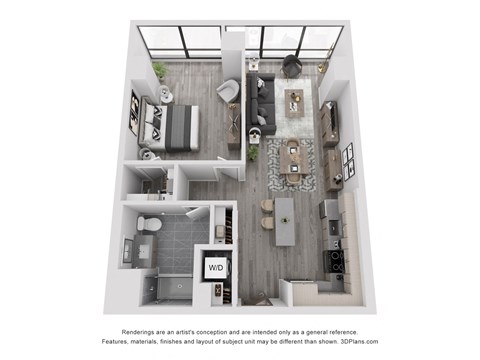 Floor plan for 1 bed, 1 bath, 810 sqft