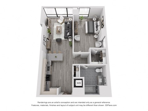 Floor plan for 1 bed, 1 bath, 902 sqft
