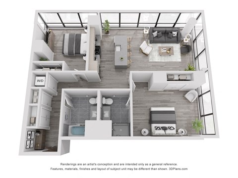 Floor plan for 2 beds, 2 baths, 1241 sqft