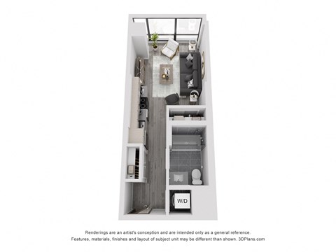Floor plan for studio, 1 bath, 400 sqft