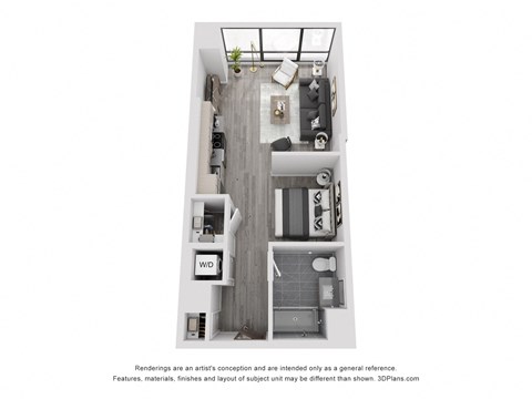 Floor plan for studio, 1 bath, 582 sqft