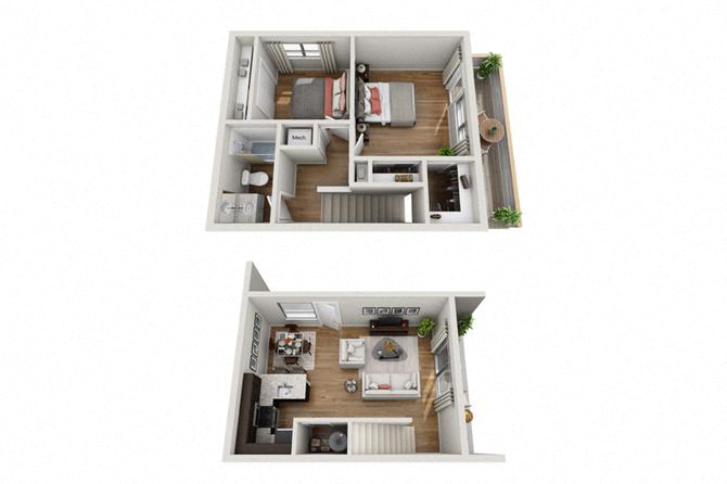 Floor plan for 2 beds, 1 bath, 895 sqft