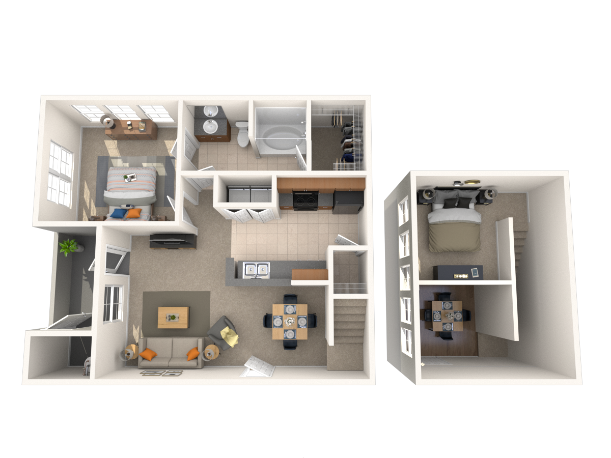 Floor plan for 1 bed, 1 bath, 839 sqft
