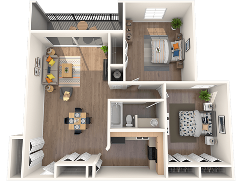 Floor plan for 2 beds, 1 bath, 1074 sqft