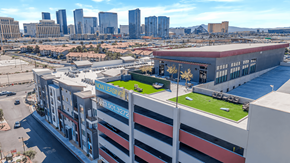 Las Vegas apartment for rent - A view of a city from a high vantage point with a building in the foreground.