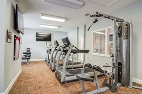 Duluth apartment for rent - Fully equipped fitness center with modern exercise machines at Flats at River View apartments in Duluth, GA, near Lawrenceville.