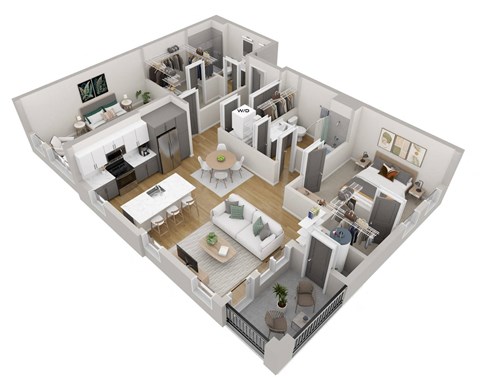 Floor plan for 2 beds, 2 baths, 1152 sqft