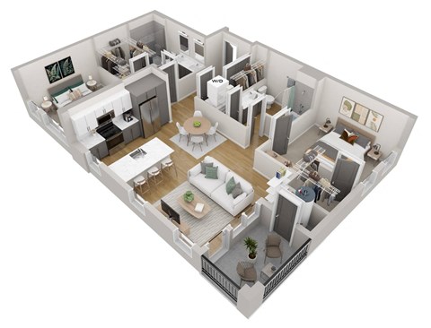 Floor plan for 2 beds, 2 baths, 1051 sqft