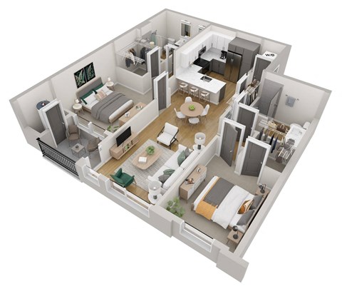 Floor plan for 2 beds, 2 baths, 1056 sqft