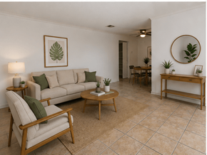 Ft. Lauderdale apartment for rent - Spacious living room at RTW Rentals in Fort Lauderdale, FL featuring comfortable seating areas, natural light, open living space, and tile flooring.