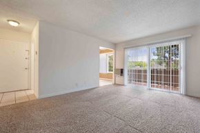 Fremont apartment for rent - an empty living room with a sliding glass door to a patio