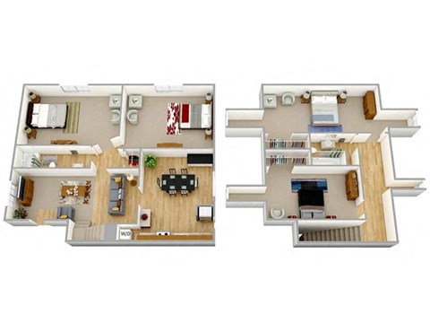 Floor plan for 4 beds, 2 baths, 1800 sqft