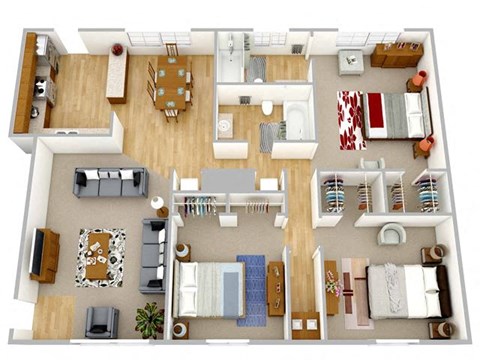 Floor plan for 3 beds, 2 baths, 1200 sqft