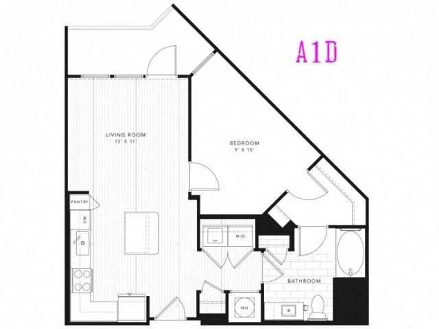 Floor plan for 1 bed, 1 bath, 710 sqft
