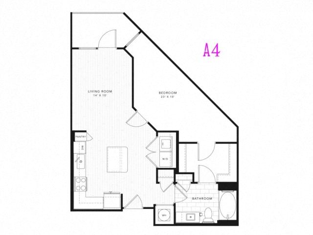 Floor plan for 1 bed, 1 bath, 754 sqft