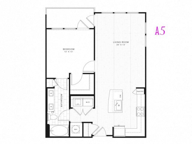 Floor plan for 1 bed, 1 bath, 825 sqft
