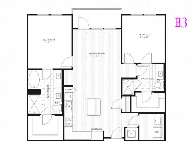 Floor plan for 2 beds, 2 baths, 1135 sqft