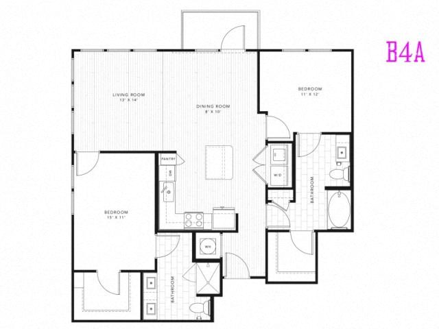 Floor plan for 2 beds, 2 baths, 1138 sqft